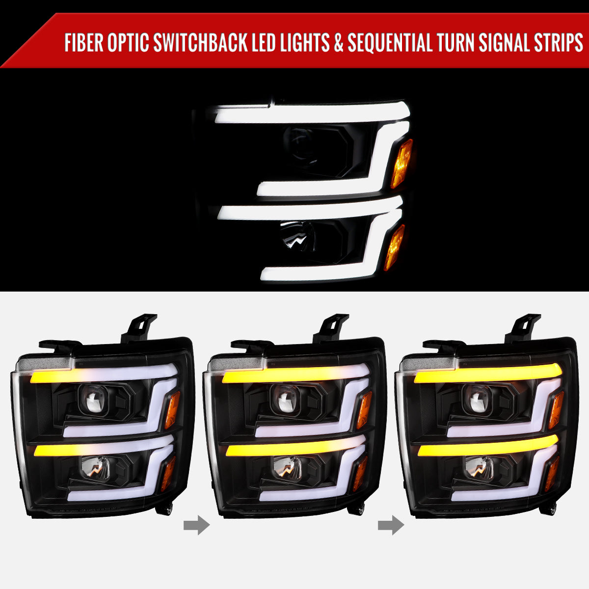 Spec-D 15-19 Silverado 2500HD/3500HD Sequential Headlights Black