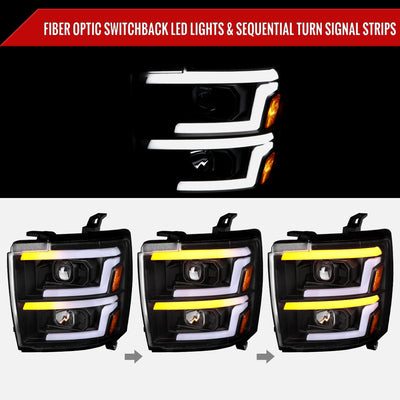Spec-D 15-19 Silverado 2500HD/3500HD Sequential Headlights Black