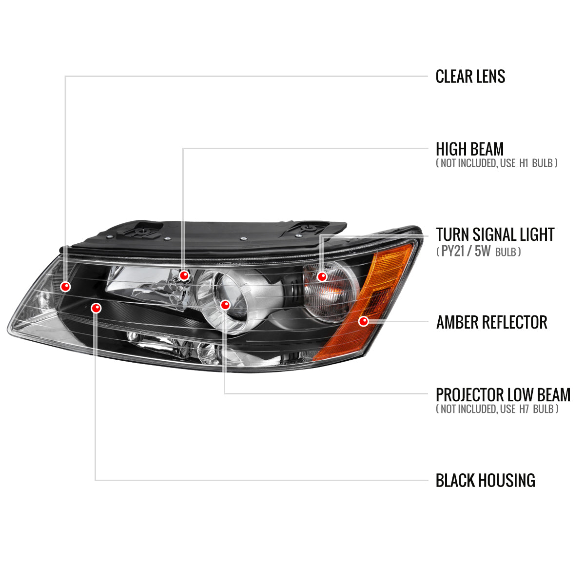 Spec-D 06-08 Hyundai Sonata Projector Headlights Matte Black