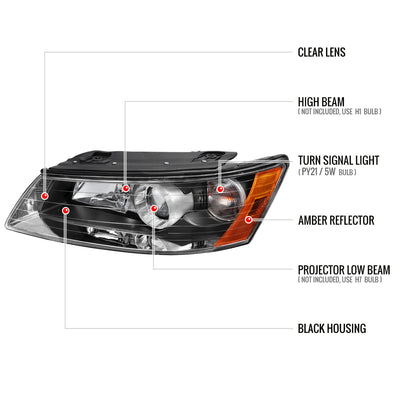 Spec-D 06-08 Hyundai Sonata Projector Headlights Matte Black