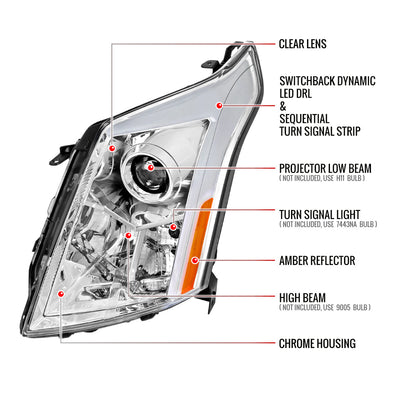 Spec-D 10-16 Cadillac SRX Sequential LED Headlights Chrome