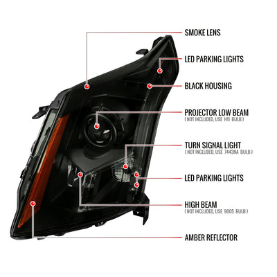 Spec-D 10-16 Cadillac SRX Projector Headlights Black/Smoked Lens