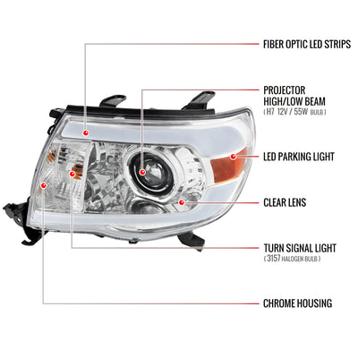 Spec-D 05-11 Tacoma LED Bar Projector Headlights Chrome
