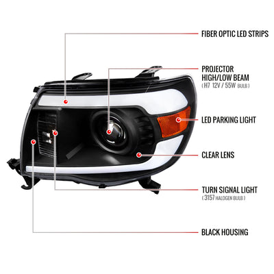 Spec-D 05-11 Toyota Tacoma LED Bar Projector Headlights Black/Clear