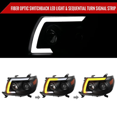 Spec-D 05-11 Tacoma Headlights Sequetial LED Bar Signal Black