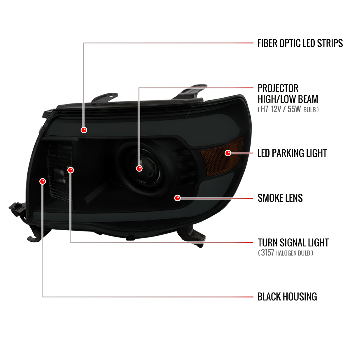 Spec-D 05-11 Tacoma LED Bar Projector Headlights Chrome w/ Smoked Lens