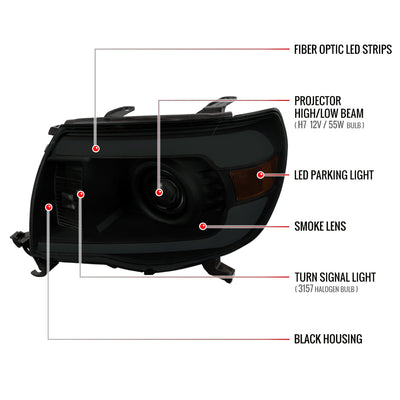 Spec-D 05-11 Tacoma LED Bar Projector Headlights Chrome w/ Smoked Lens