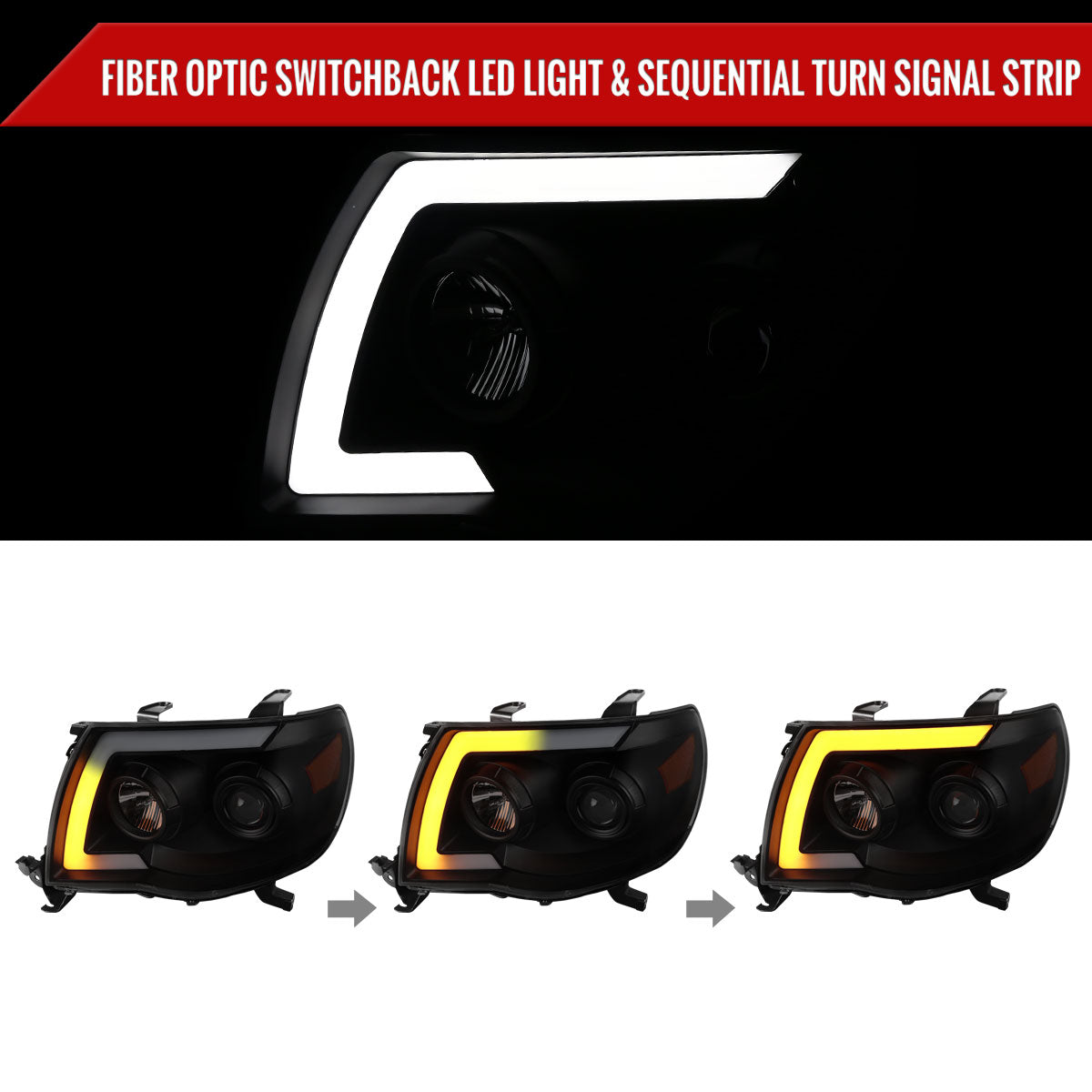 Spec-D 05-11 Tacoma LED Bar Projector Headlights SEQ Lights Blk Smoked