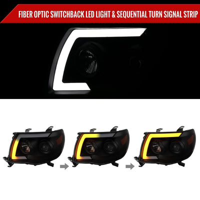 Spec-D 05-11 Tacoma LED Bar Projector Headlights SEQ Lights Blk Smoked