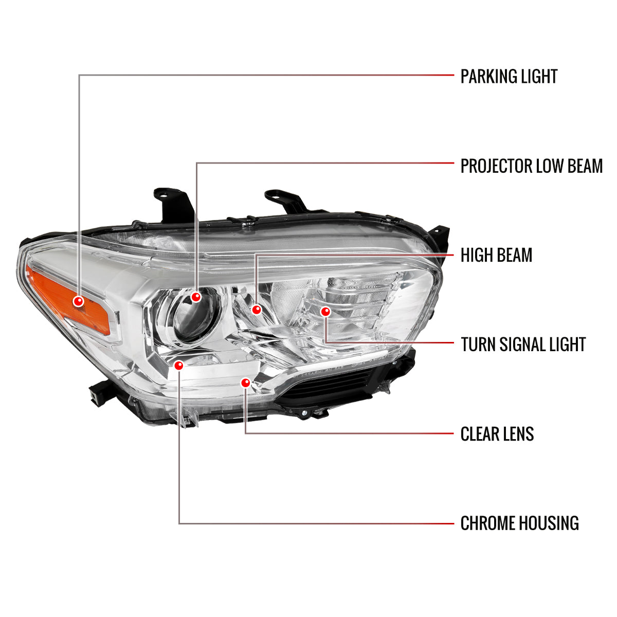 Spec-D 16-23 Toyota Tacoma Passenger Replacement Projector Headlight