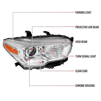 Spec-D 16-23 Toyota Tacoma Passenger Replacement Projector Headlight