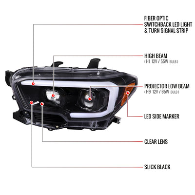 Spec-D 16-23 Tacoma Switchback LED Projector Headlights GL Black