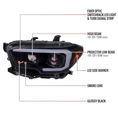 Spec-D 16-23 Toyota Tacoma Projector Headlights Glossy Black.