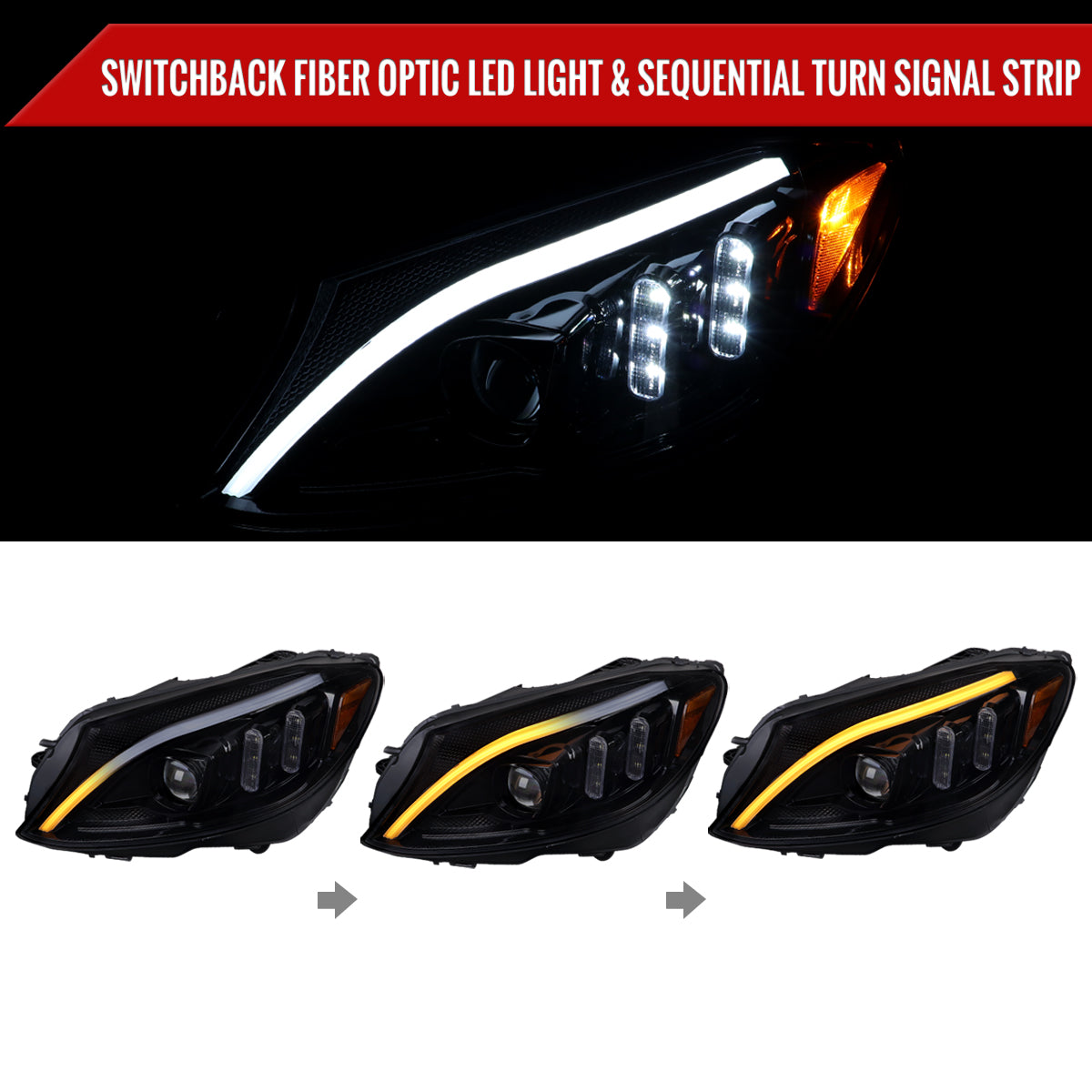 Spec-D 15-18 Mercedes C-Class W205 Sequential Headlights Black Smoked