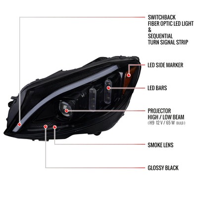 Spec-D 15-18 Mercedes C-Class W205 Sequential Headlights Black Smoked
