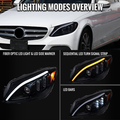 Spec-D 15-18 Mercedes C-Class W205 Sequential Headlights Black Smoked