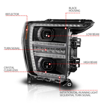 ANZO 21-23 Ford F150 LED Projector Headlight w/Switchback+Sequential - Black (Passenger Side Only) 111594-R
