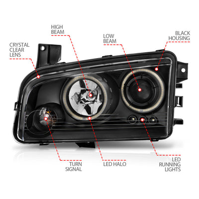 Anzo 2006-2010 Dodge Charger Projector Headlights w/ Halo Chrome (CCFL)