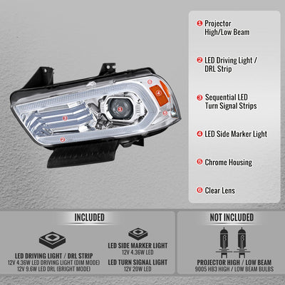 Spec-D 11-14 Dodge Charger Projector Headlights Sequential Chrome