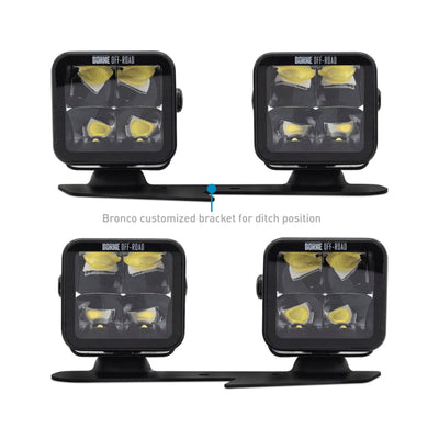 Borne Off-Road 21+ Bronco Light Pods 4pc Ditch 3x3 Spot BNLT-BR-21-DT4S