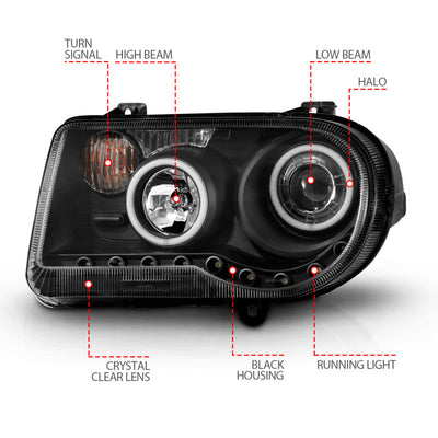 Anzo 2005-2010 Chrysler 300C Projector Headlights w/ Halo Black (CCFL) G2
