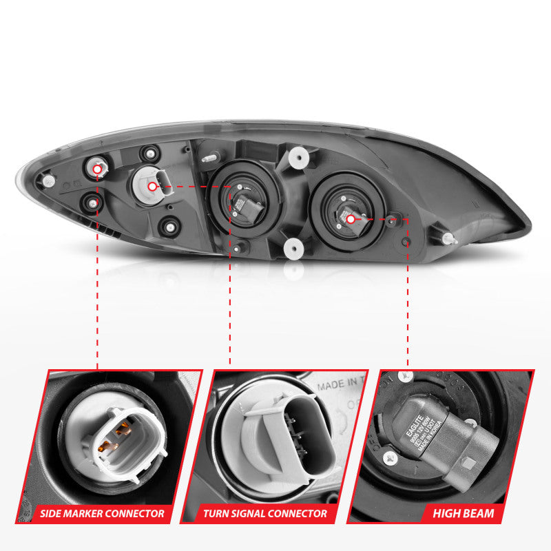 ANZO 2008-2016 International Prostar Crystal Headlights Black Housing (OE Replacement) 131032