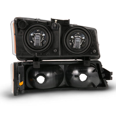 ANZO 2003-2006 Chevy Silverado Crystal Headlight w/ Signal Light Black Amber (4 pcs) 111452