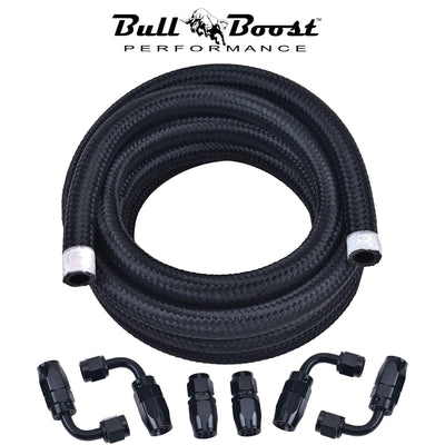 AN10 -10AN Fitting Stainless Steel Braided Oil Fuel Hose Line Kit 10Feet Black