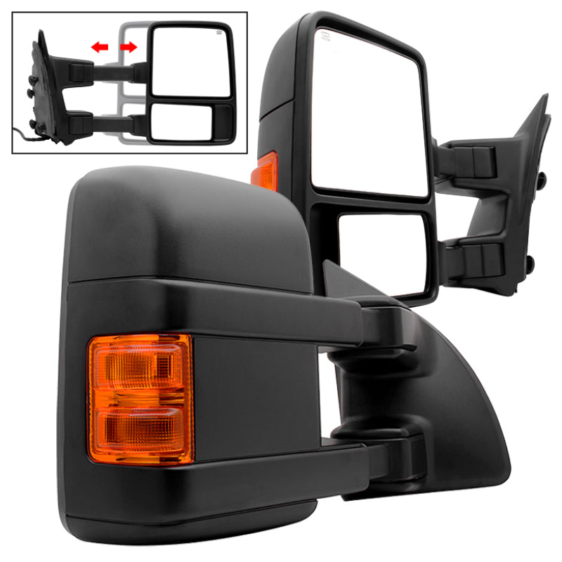 xTune Pair G2 Ford Superduty 99-07 Heated Amber Signal Telescoping Mirrors MIR-FDSD99S-G2-PW-AM-SET
