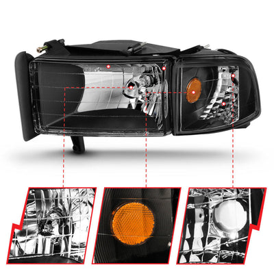 Anzo Black Crystal Headlights 1994-2001 Dodge Ram 1500