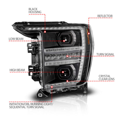 ANZO 21-23 Ford F150 LED Projector Headlight w/Switchback+Sequential - Black (Driver Side Only) 111594-L