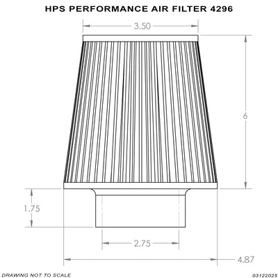 HPS Performance 2.75" Air Filter, 7.5" Length, 4.75" Base, 3.5" Top HPS-4296