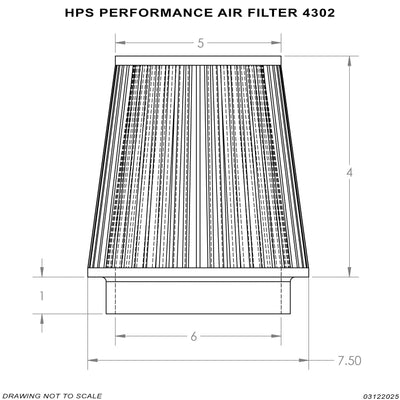 HPS Performance 6" Air Filter, 5" Length, 7.5" Base, 5" Top HPS-4302