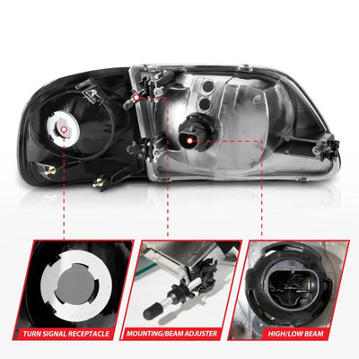 ANZO 1997-2003 Ford F150 Crystal Headlight Black w/ Parking Light 111460