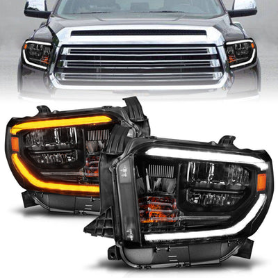 ANZO 2014-2021 Toyota Tundra LED Crystal Headlights w/ Switchback Black Housing w/ DRL 111533
