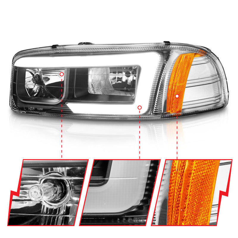 Anzo 99-17 GMC Sierra/Denali Headlights Black Amber (w/C Light Bars) 111522