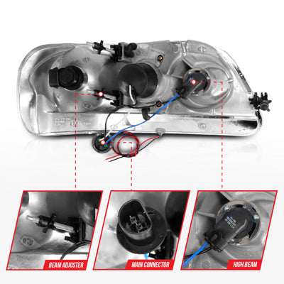 ANZO 1997-2003 Ford F-150 Projector Headlights w/ Light Bar Black Housing 111503