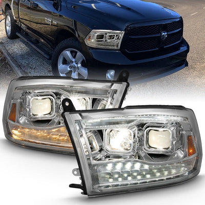 ANZO 2009-2018 Dodge Ram 1500 Projector H.L. Switchback Black Amber 111441