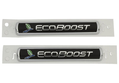 Ford Racing Black/Silver EcoBoost Emblem 3-1/2in x 9/16in - Set of 2 M-1447-EBBLK