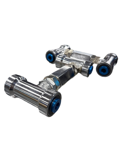 NNR Front Upper Camber Arms Nissan 300ZX / R32GTR Polished Silver with Blue Bushing Ends