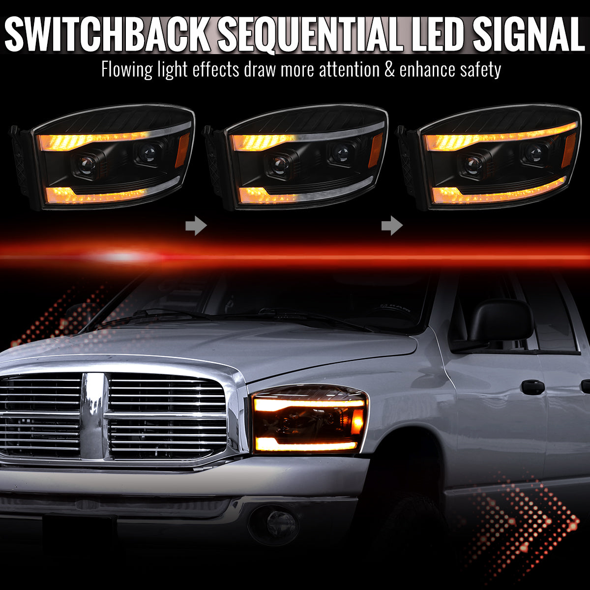 Spec-D 06-08 Dodge Ram 1500 2500 3500 Projector Led Headlight Black