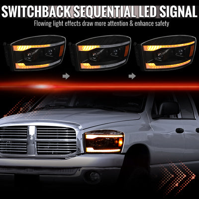 Spec-D 06-08 Dodge Ram 1500 2500 3500 Projector Led Headlight Black