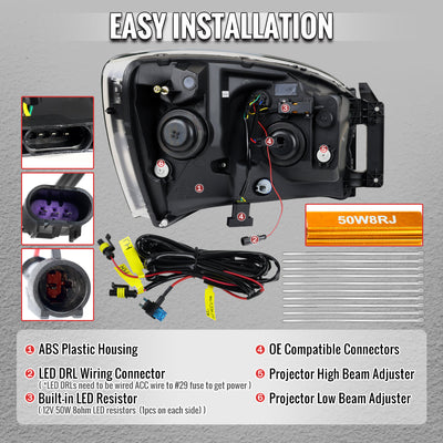 Spec-D 06-08 Dodge Ram 1500 2500 3500 Projector Led Headlight Black