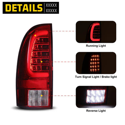 Winjet 2005-2015 Toyota Tacoma LED Sequential Tail Light w/Yellow Turn Signal - Chrome / Red