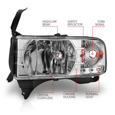 Anzo 1994-2001 Dodge Ram Crystal Headlights Chrome w/ LED