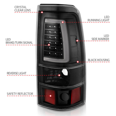 ANZO 2003-2006 Chevy Silverado 1500 LED Taillights Plank Style Black w/Clear Lens 311333