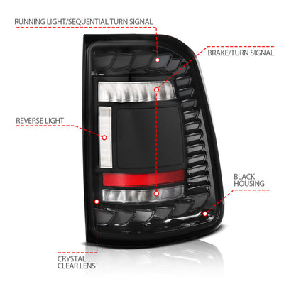 ANZO 19-24 RAM 1500 (Factory LED Models ONLY) Full LED Tail Lights SeqSig Black - Pair 311481A