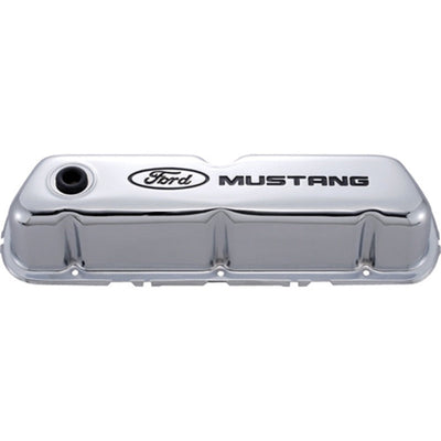 Ford Chrome Steel Valve Cover Set w/Mustang Logo FRD302-100