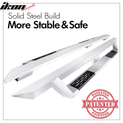 2007-2018 Chevy Silverado Sierra IKON V1 Silver Running Board Steel
