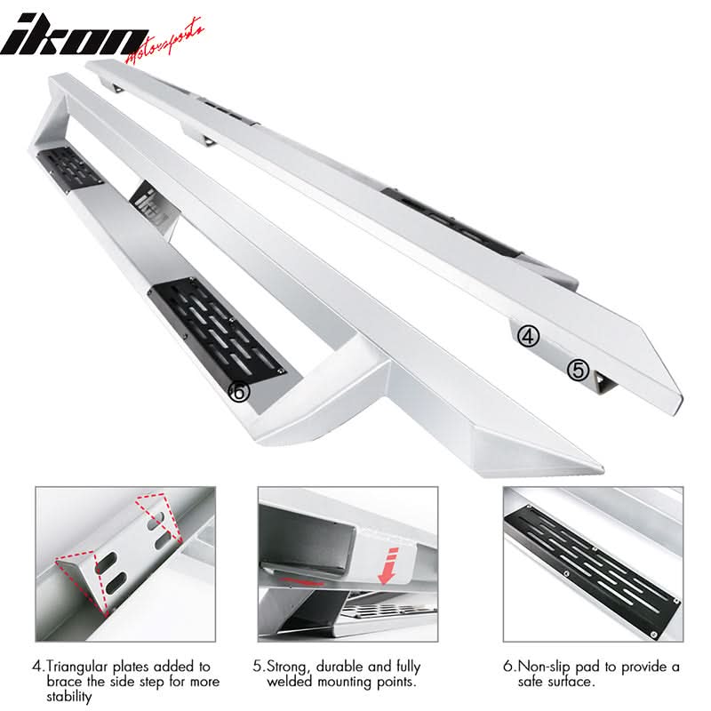 2009-2023 Dodge Ram 1500 IKON V1 Silver Running Boards Solid Steel